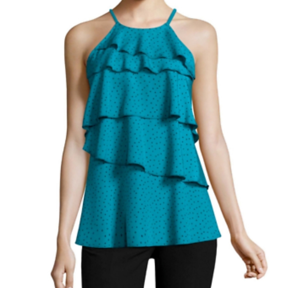Worthington Sleeveless Tiered Ruffle Tank Top Size